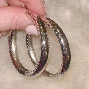 “Snake Skin” silver tone hoops